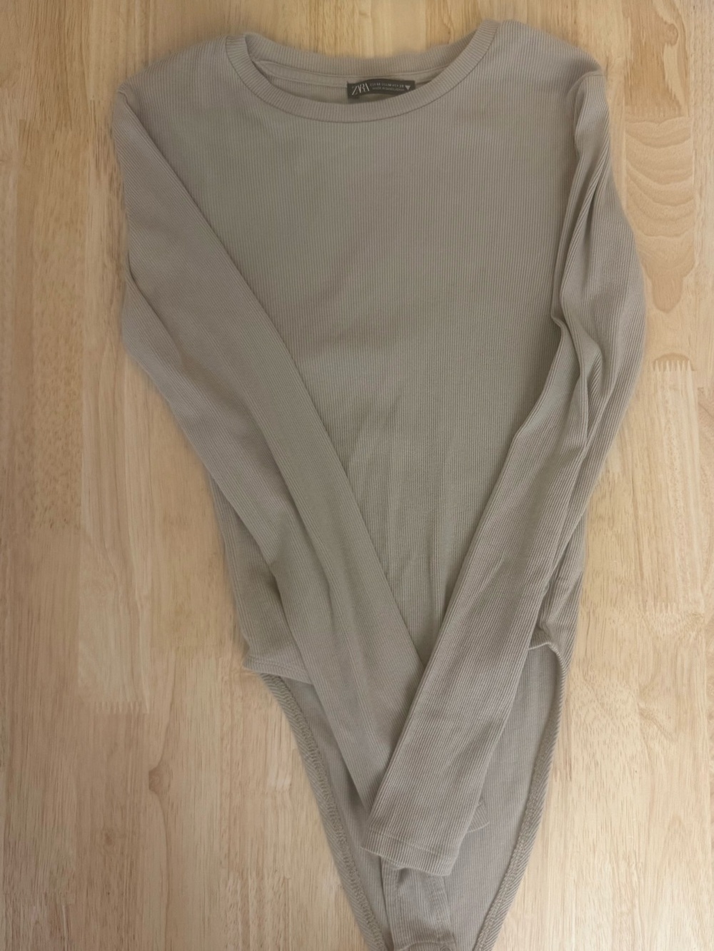 Zara Ribbed Long Sleeve Bodysuit in Beige
